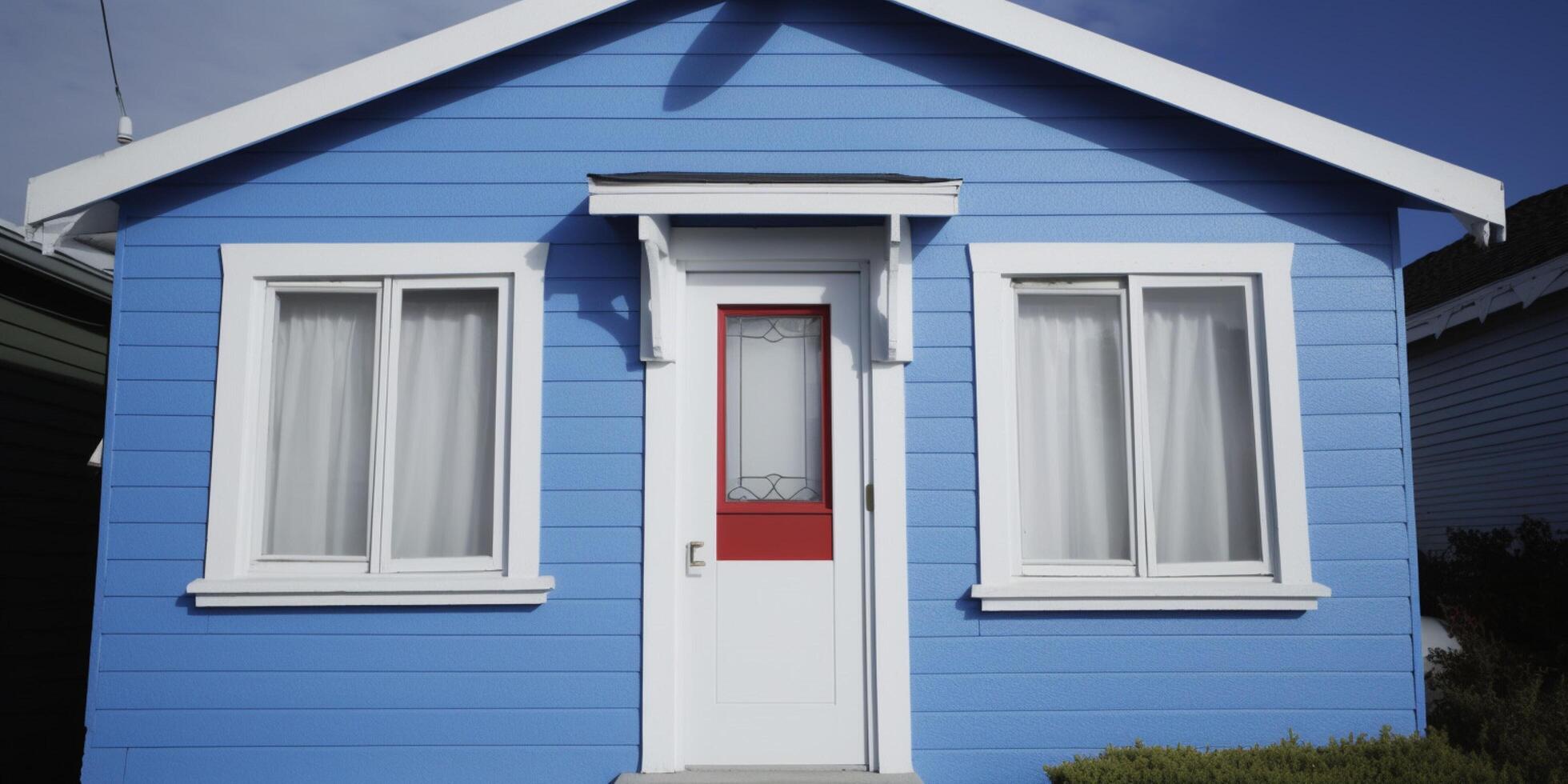 une blanc et bleu maison avec une ciel sur Contexte ai généré photo