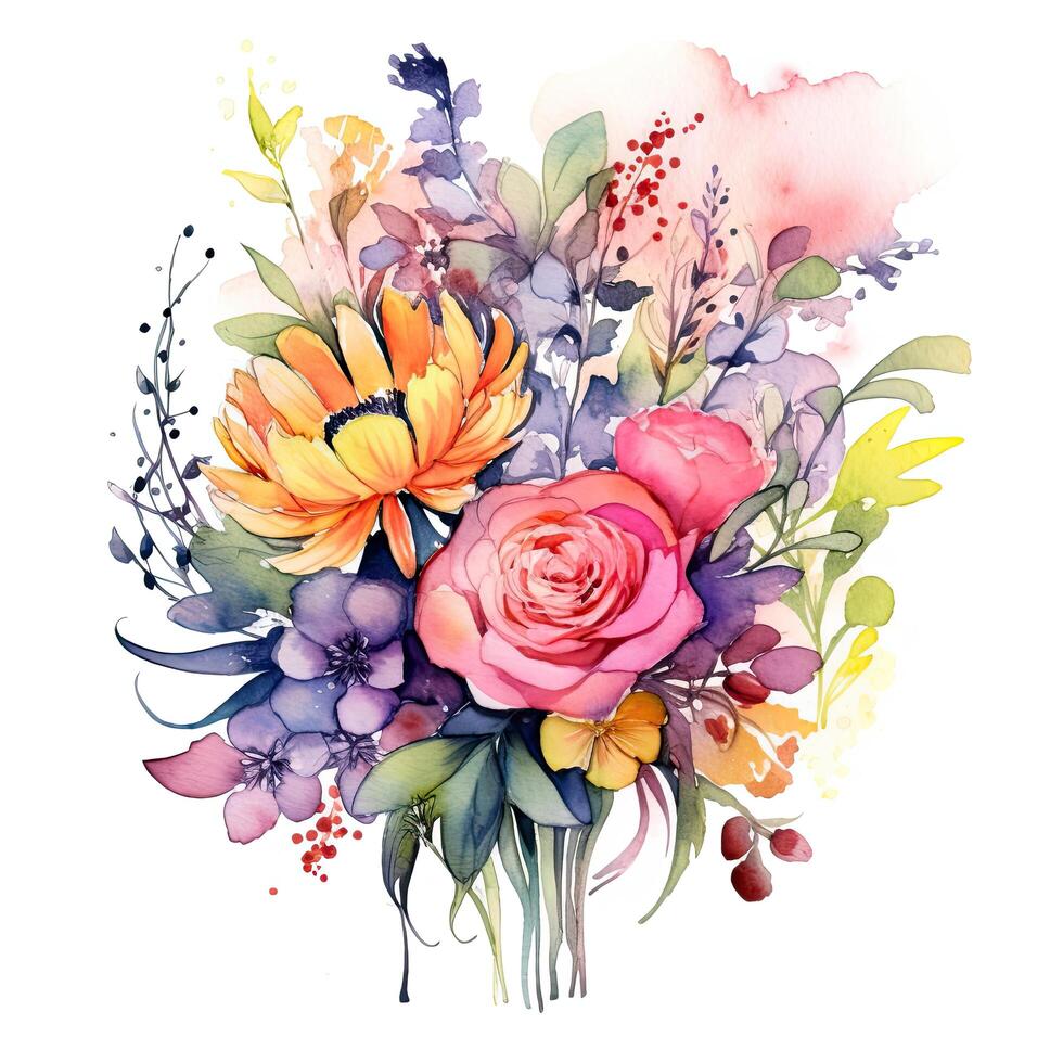 aquarelle fleur bouquet. illustration ai génératif photo