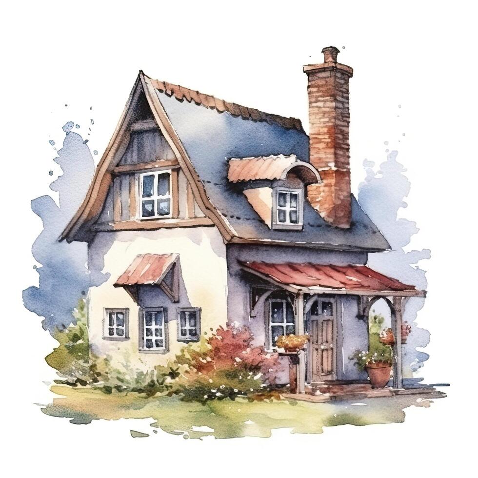 mignonne aquarelle maison. illustration ai génératif photo