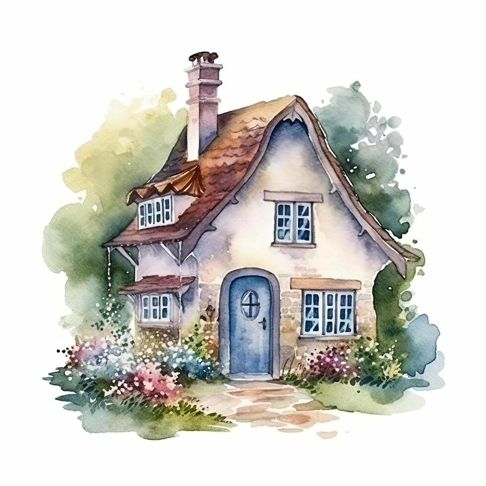 mignonne aquarelle maison. illustration ai génératif photo