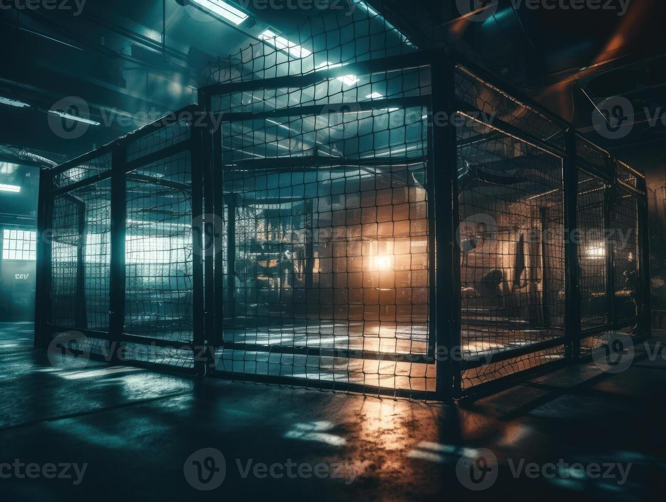 dans le combat cage intérieur vue de sport arène établi avec génératif ai technologie. photo