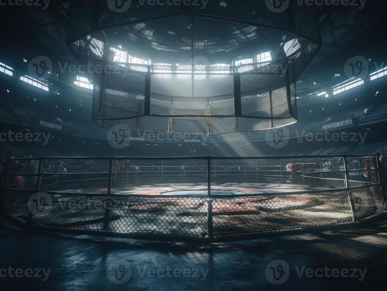 dans le combat cage intérieur vue de sport arène établi avec génératif ai technologie. photo