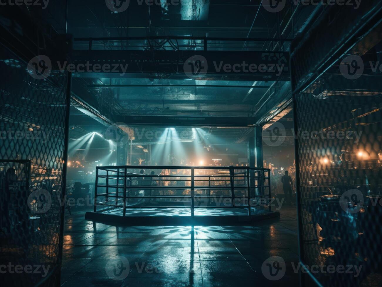 dans le combat cage intérieur vue de sport arène établi avec génératif ai technologie. photo