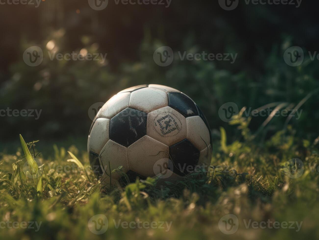 football Balle sur vert herbe établi avec génératif ai La technologie photo