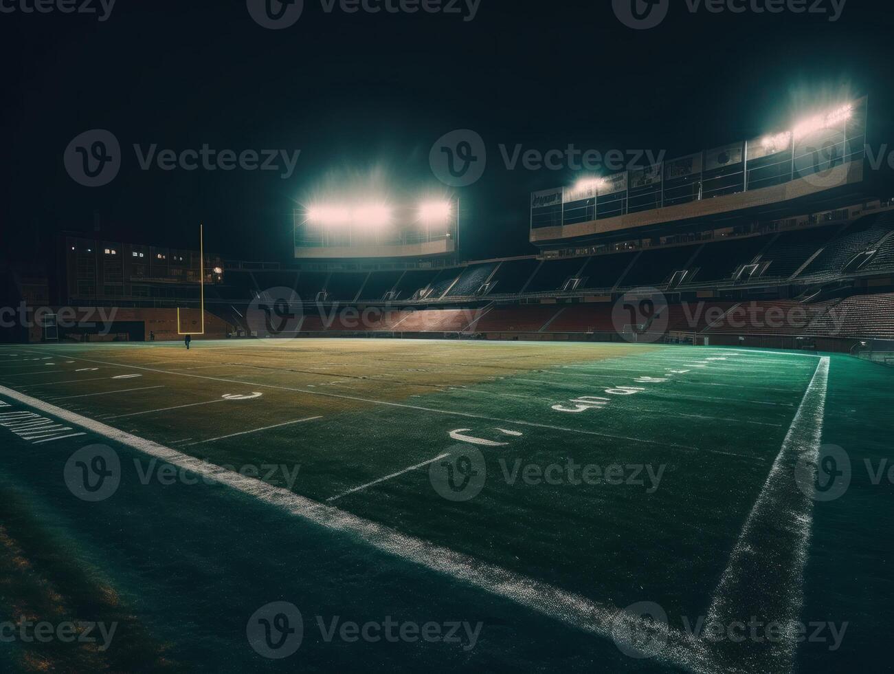 Football stade avec brillant lumières et des places établi avec génératif ai La technologie photo