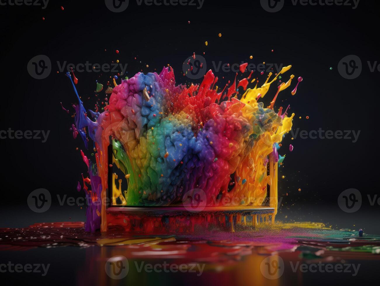 coloré peindre éclabousser sur une noir Contexte établi avec génératif ai technologie. photo