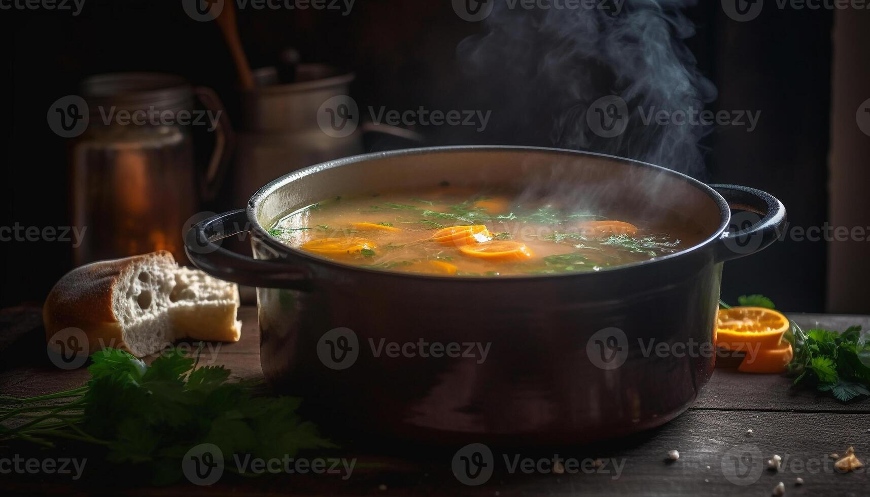 en bonne santé légume Ragoût cuit dans rustique cuisine avec Frais Ingrédients généré par ai photo