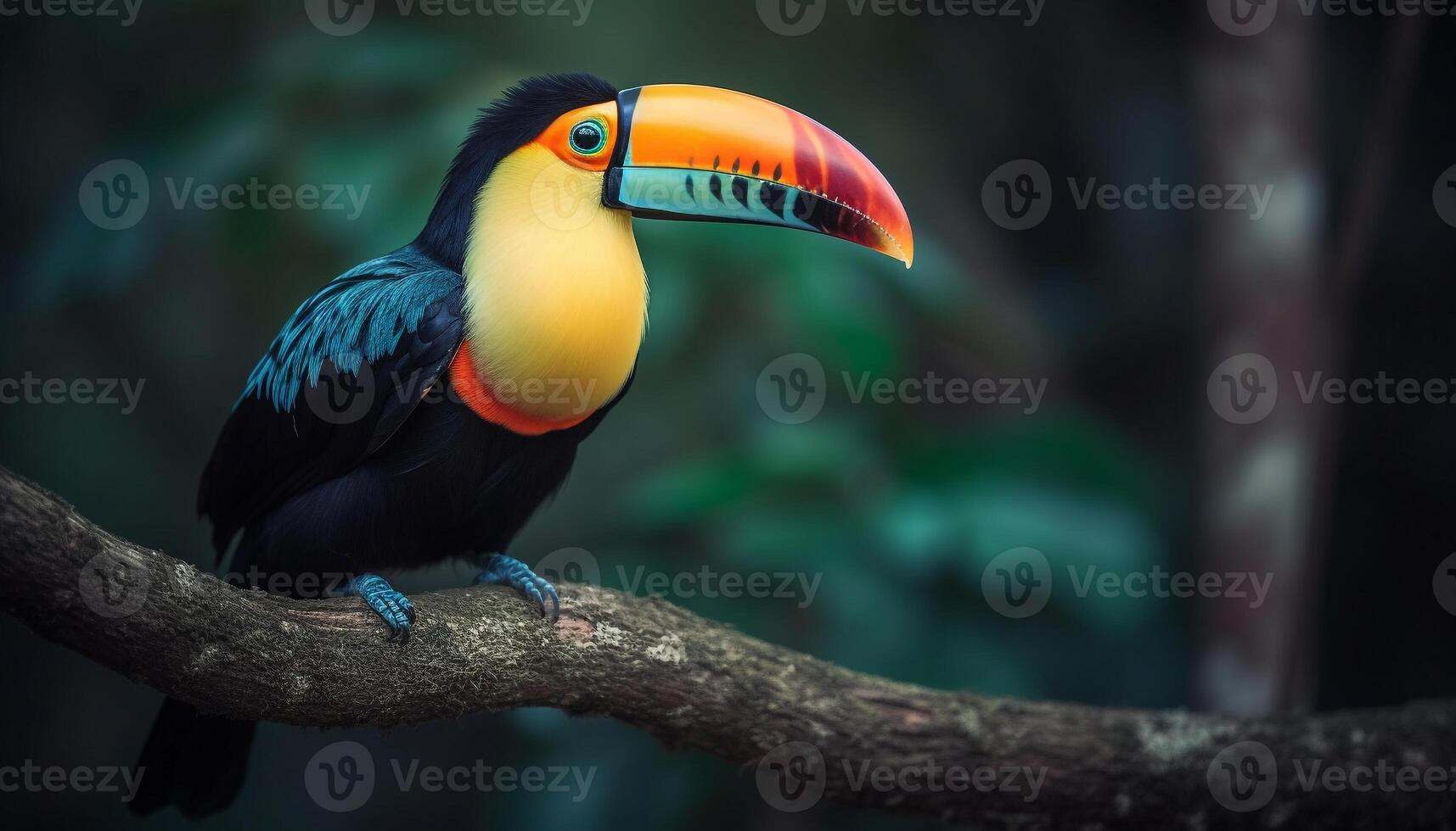 vibrant toucan perché sur bifurquer, ara montres de au loin généré par ai photo