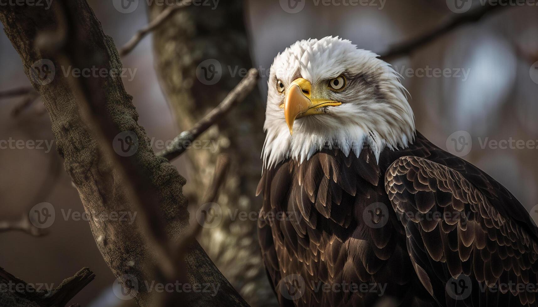 majestueux chauve Aigle perché sur arbre branche généré par ai photo