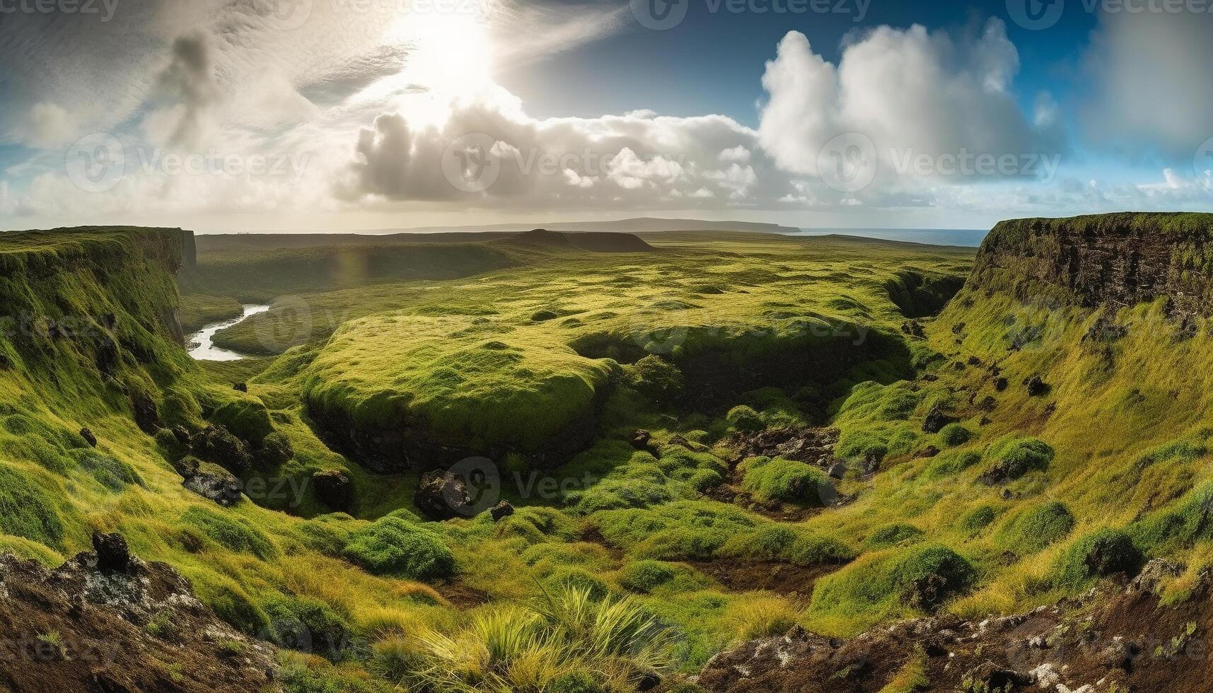 majestueux Montagne gamme, tranquille horizon plus de terre généré par ai photo