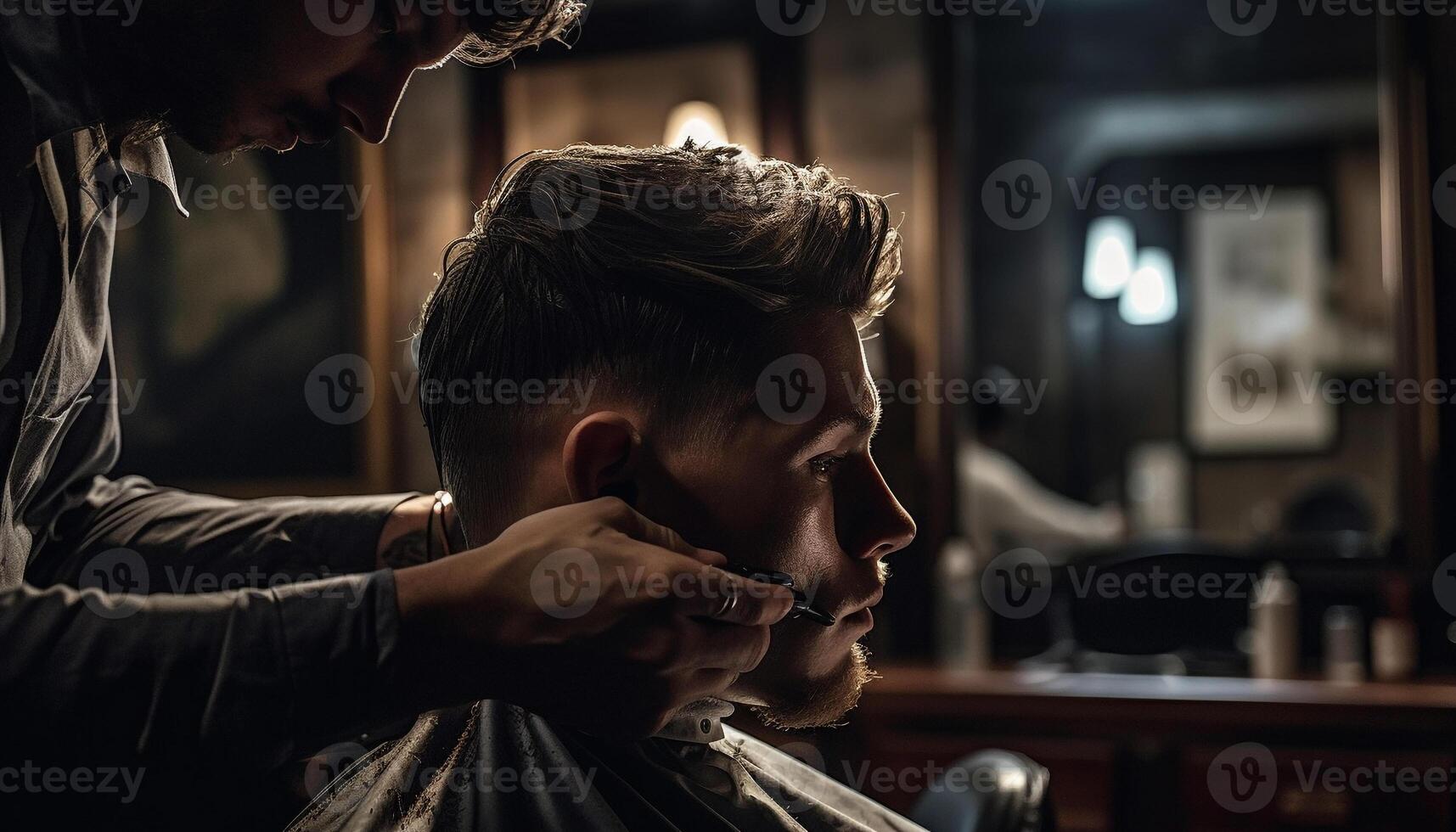 un homme compétence dans coiffure présenté magnifiquement généré par ai photo