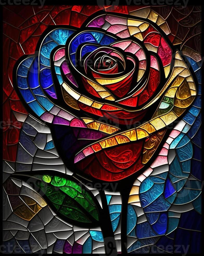 Rose coloré verre fleur art, ai génératif photo