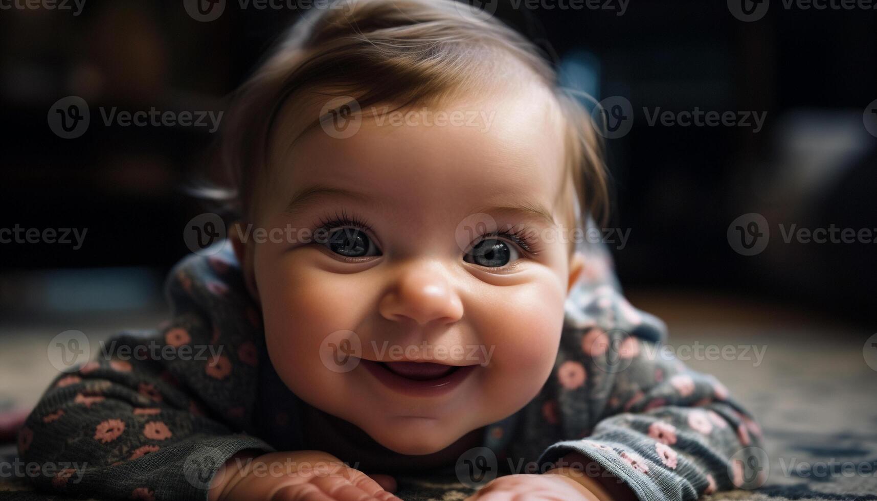 mignonne bébé garçon souriant dans proche en haut portrait généré par ai photo