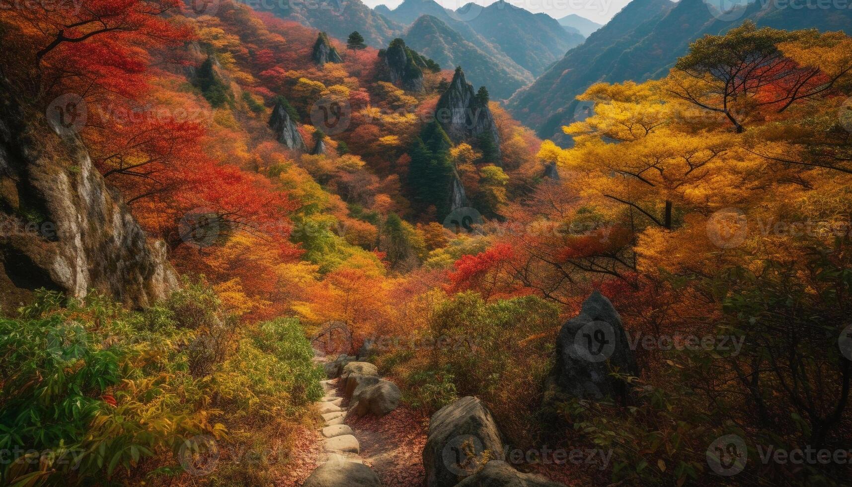 vibrant l'automne feuillage couleurs orner tranquille forêt généré par ai photo