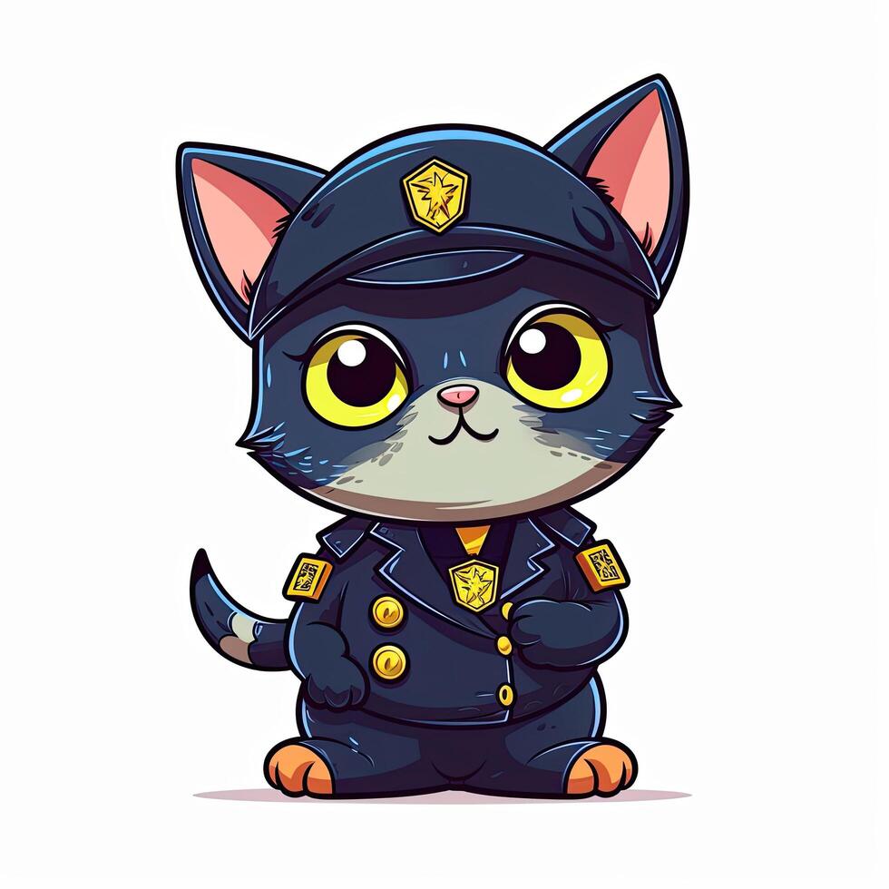 mignonne chaton soldat et police conception. coloré police chaton dessin animé collection pour des gamins coloration pages. coloré chatons portant police costume ensemble conception. ai généré. photo