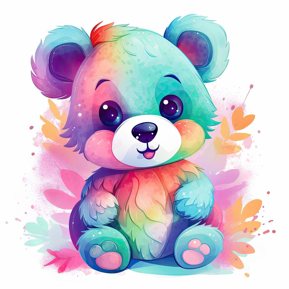 coloré bébé ours ensemble séance sur une blanc Contexte. bébé Panda souriant collection conception pour une coloration page. mignonne content bébé ours illustration avec coloré nuances. ai-généré. photo