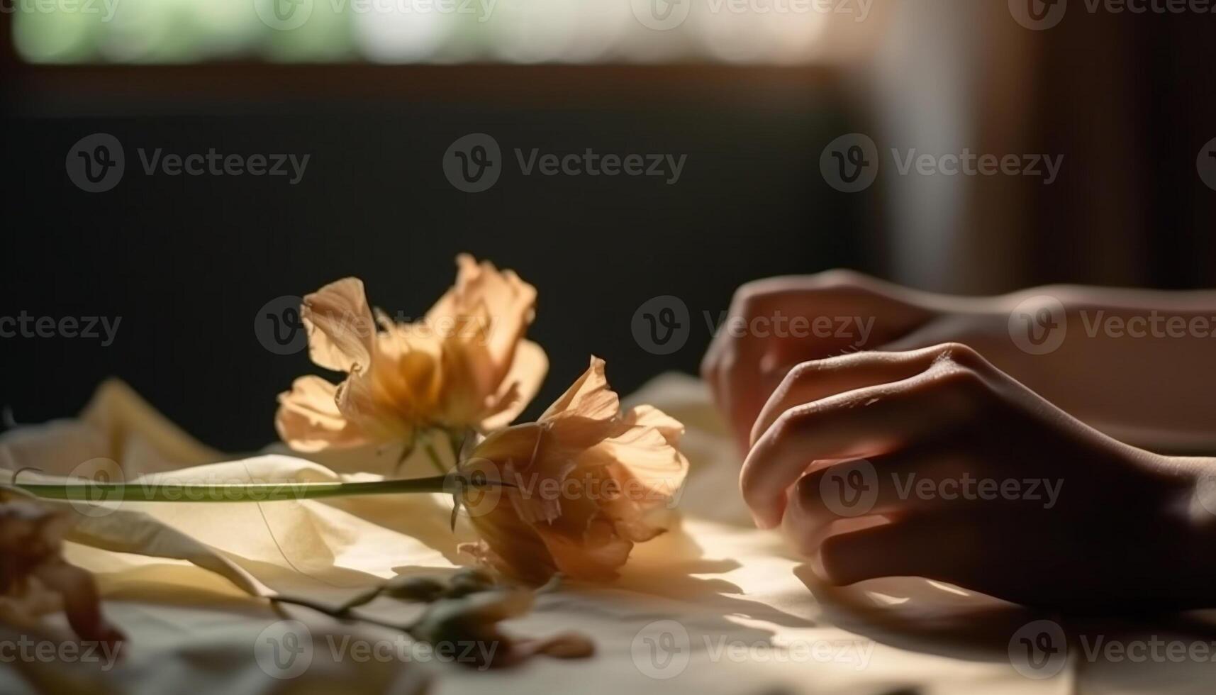 Jeune adulte en portant Jaune fleur, entouré par la nature fraîcheur généré par ai photo