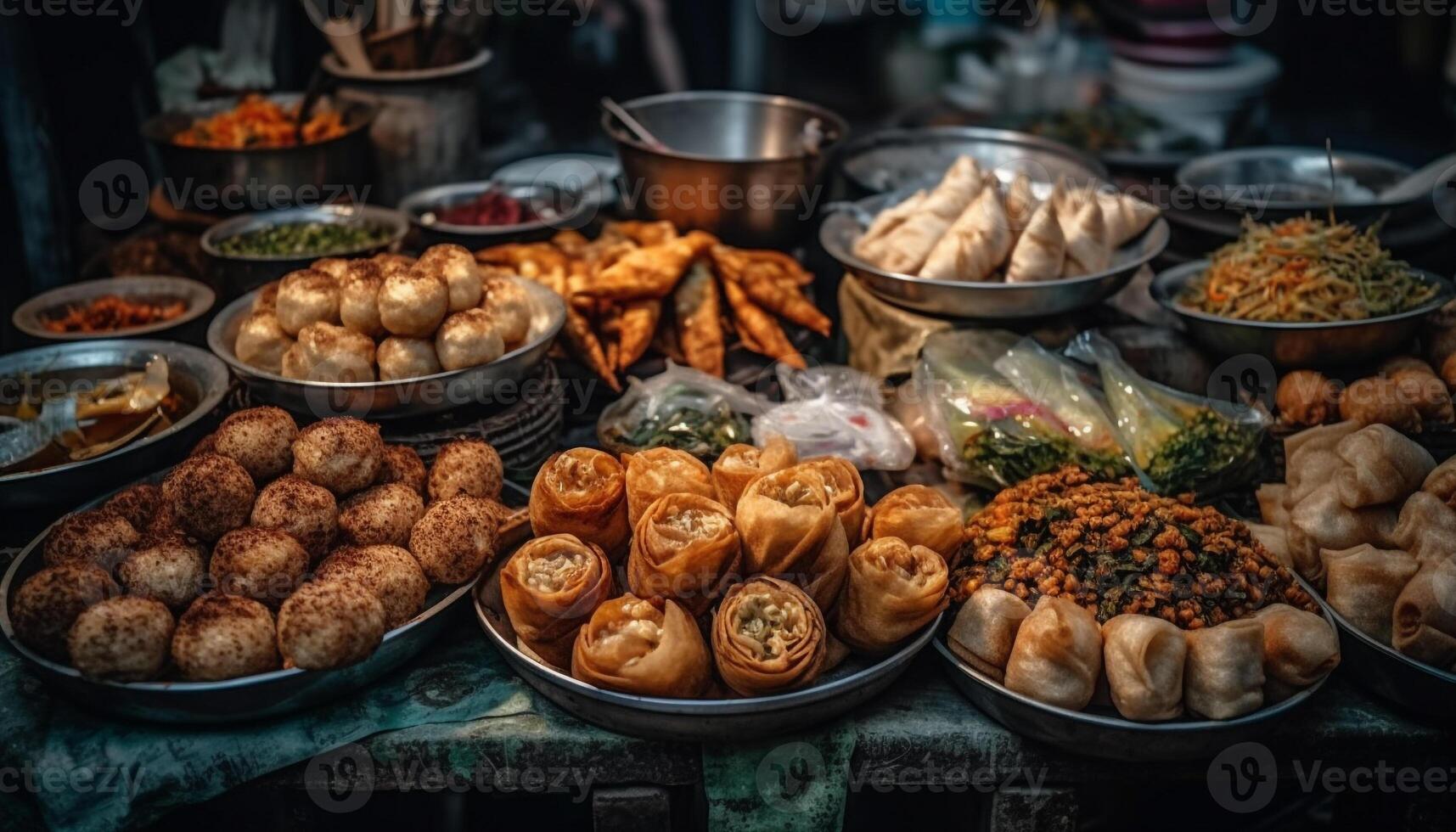 chinois culture des offres une variation de frais, épicé rue nourriture généré par ai photo