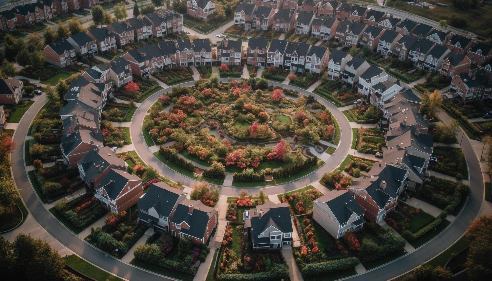 multi coloré paysage urbain et la nature mélange dans panoramique aérien vue généré par ai photo