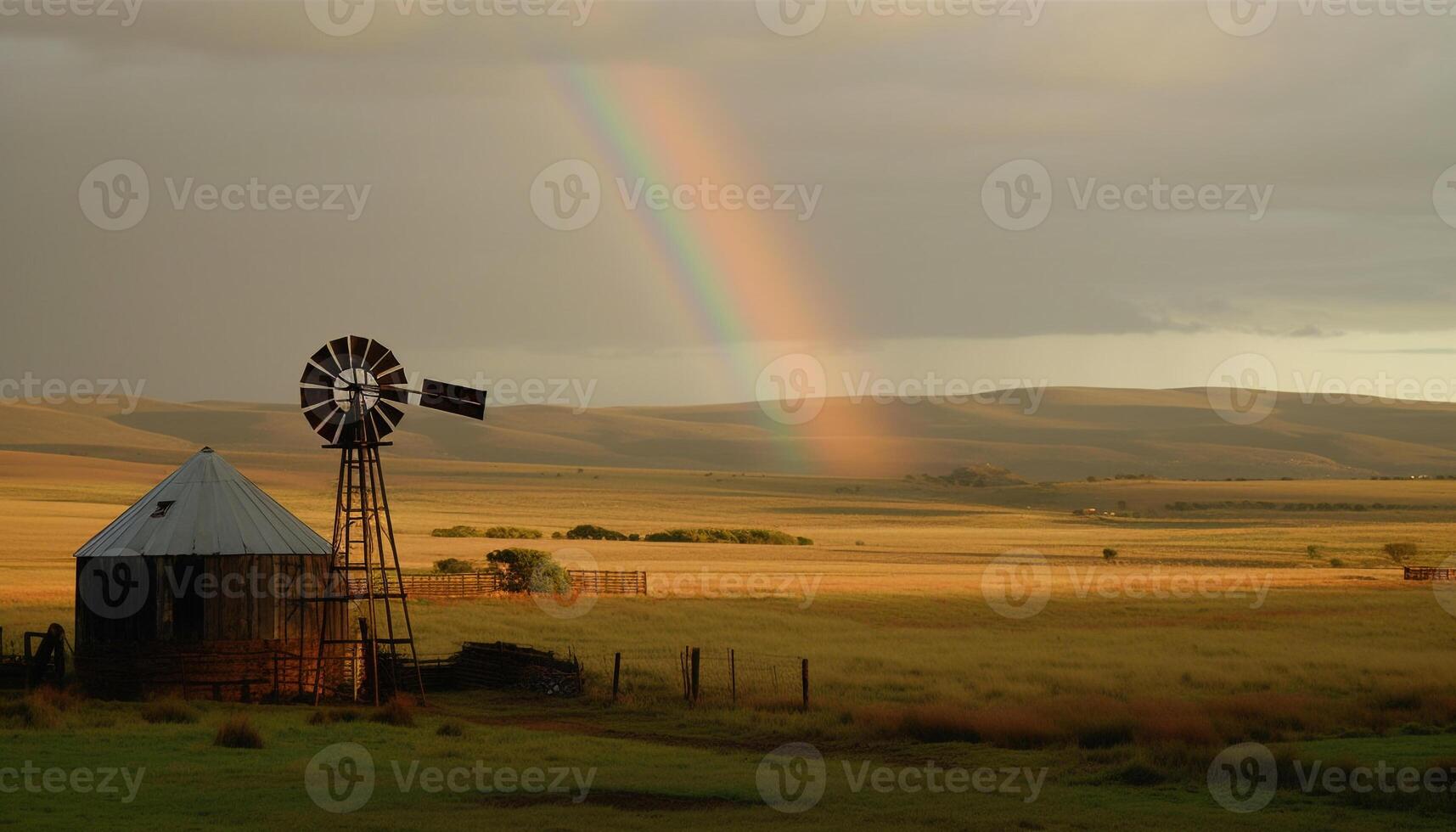 rustique Moulin à vent génère alternative énergie dans tranquille non Urbain paysage généré par ai photo