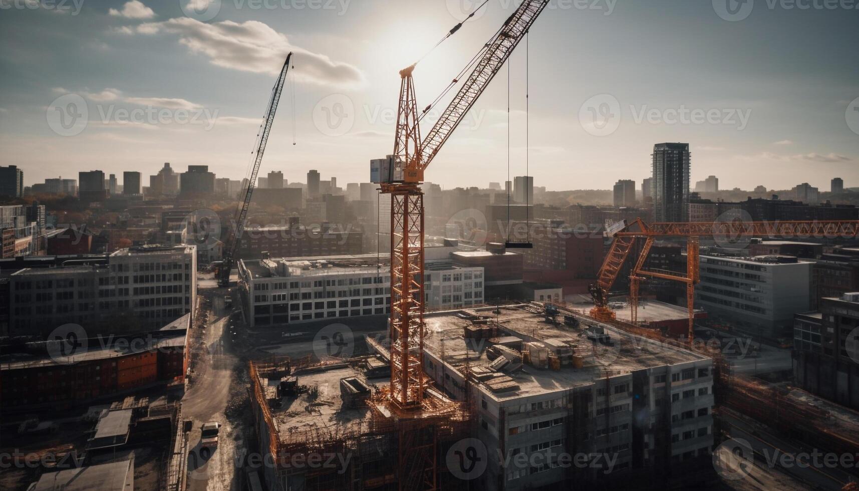 haute monter construction machinerie construit moderne gratte-ciel dans financier district généré par ai photo