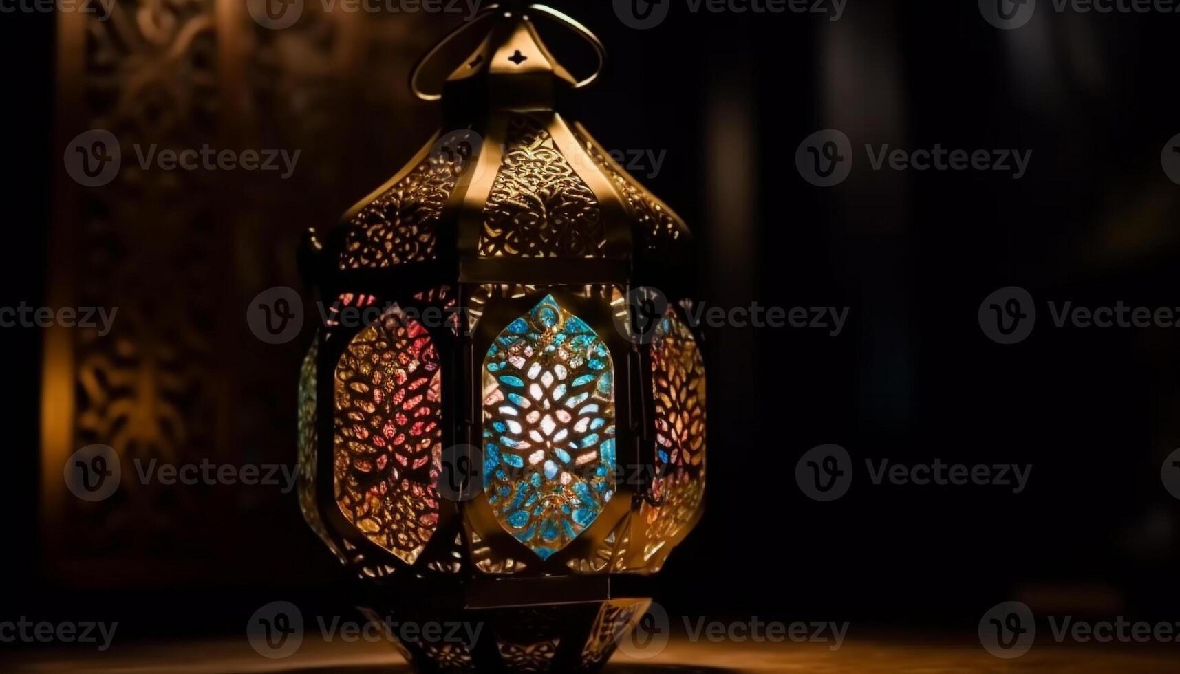 illuminé antique lanterne dans arabe style, une symbole de spiritualité généré par ai photo