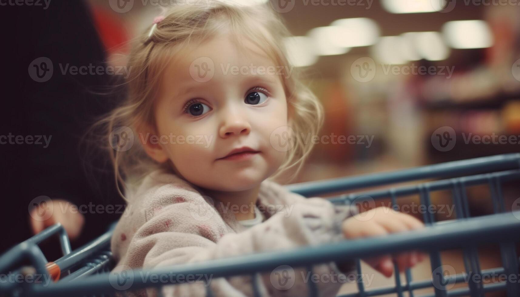 mignonne caucasien bébé fille souriant, à la recherche à caméra avec joie généré par ai photo