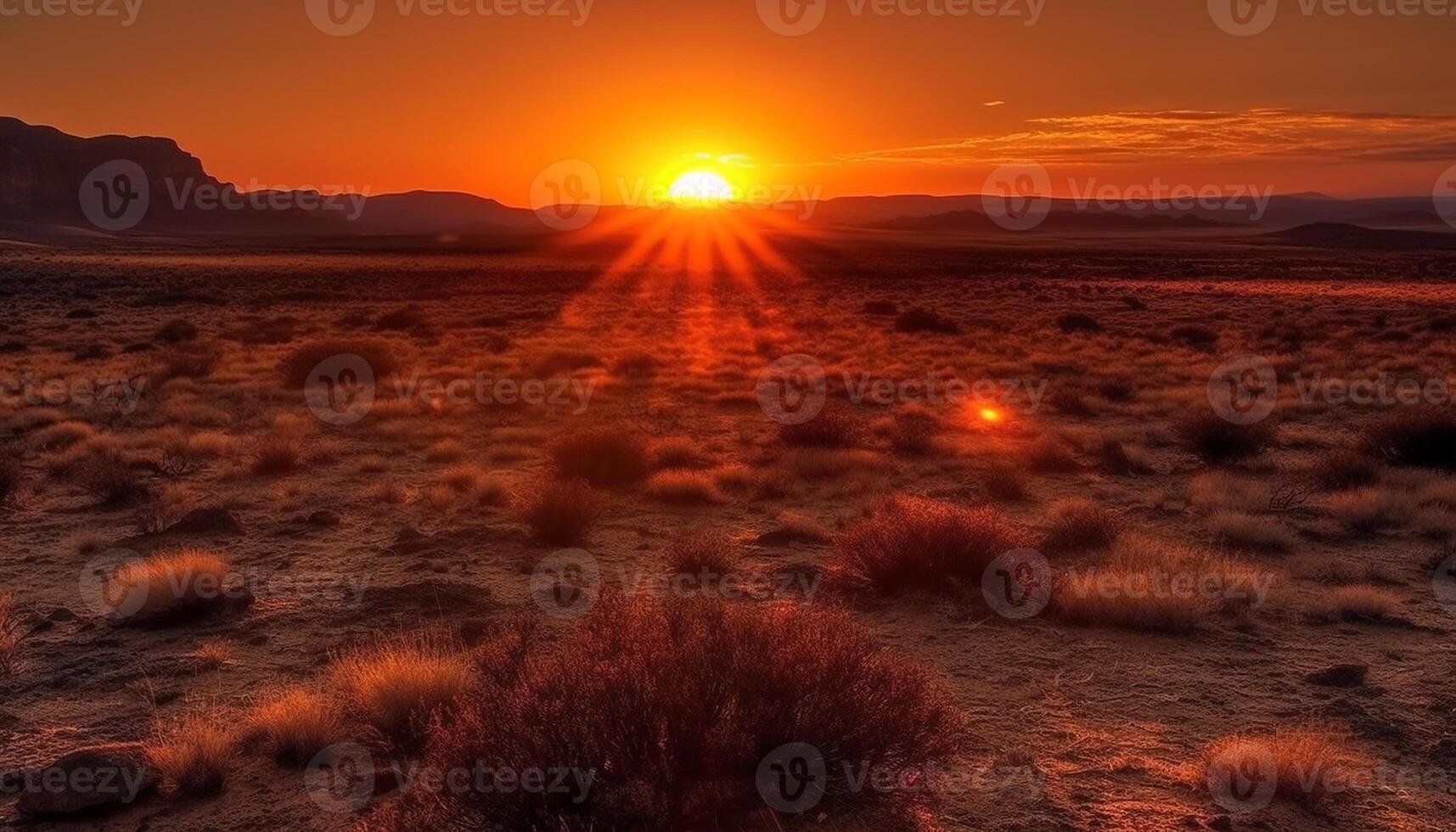 majestueux Montagne intervalle rétro-éclairé par tranquille coucher de soleil, une région sauvage aventure généré par ai photo