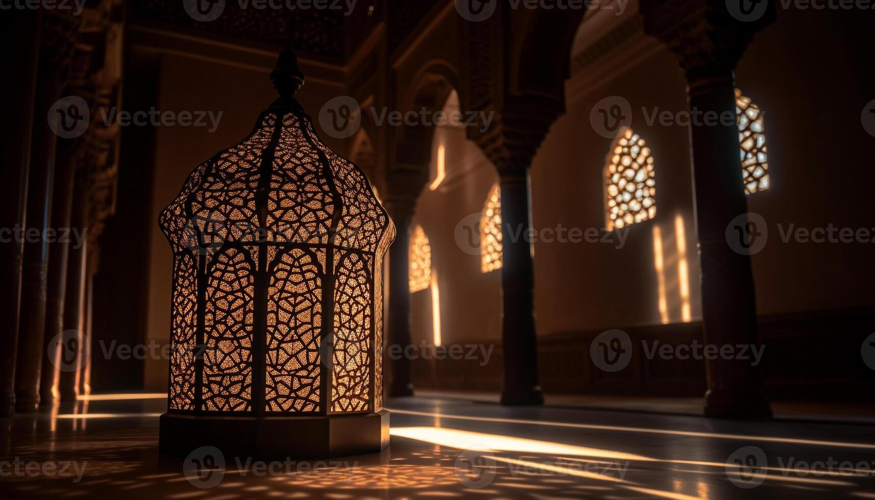 Ramadan lanterne illumine vieux arabe architecture, symbolisant spiritualité et culture généré par ai photo