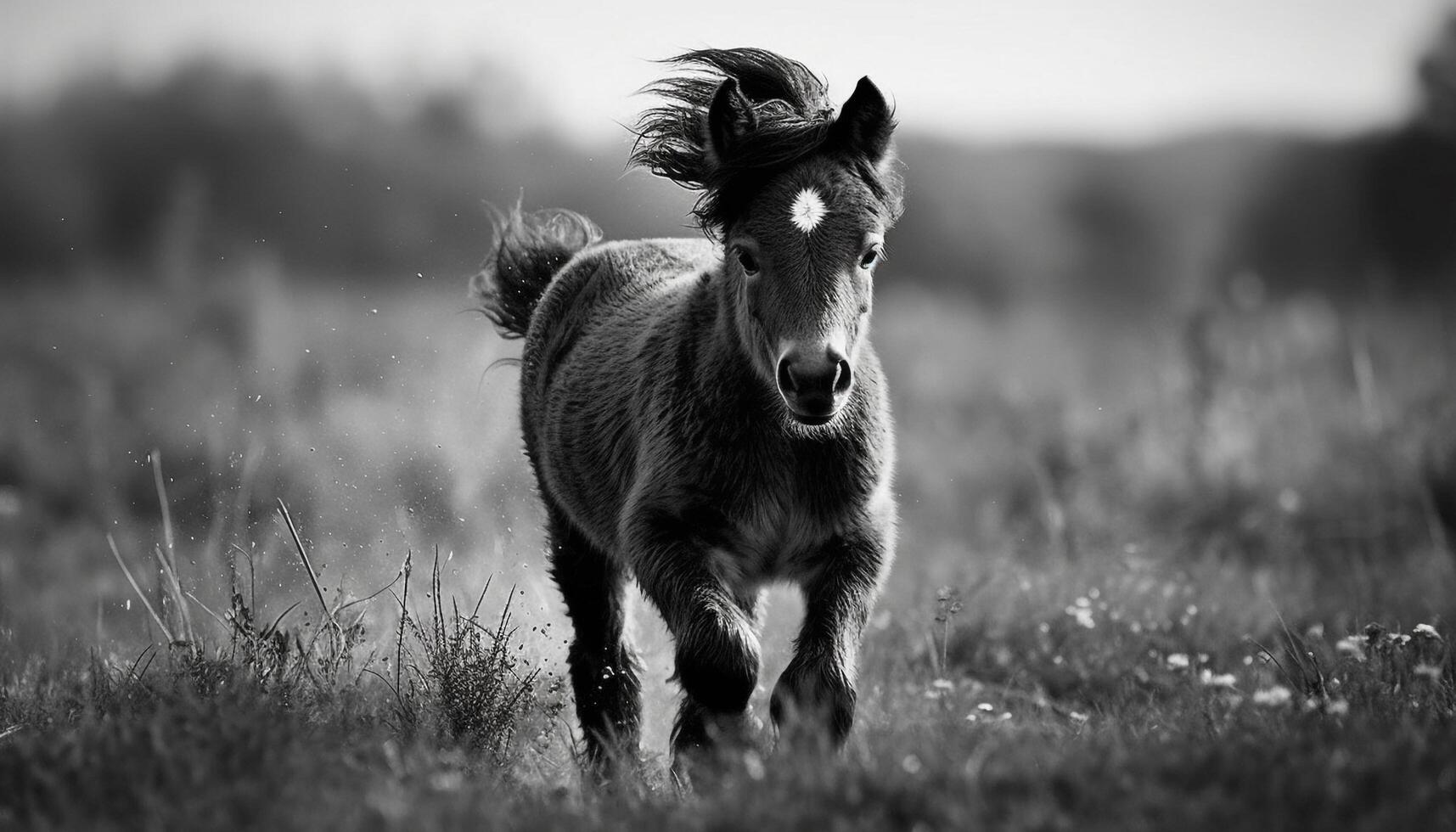 mignonne poulain pâturage dans luxuriant vert Prairie génératif ai photo