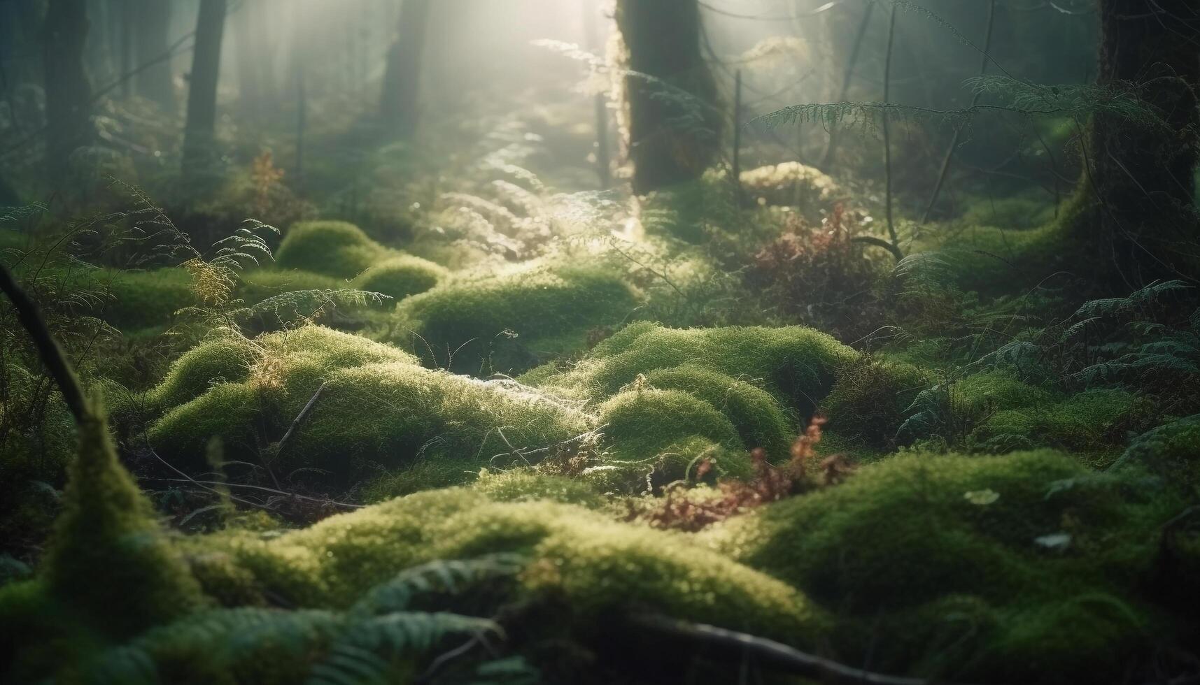 mystère forêt sinistre, sombre, tranquille, beauté dans la nature généré par ai photo