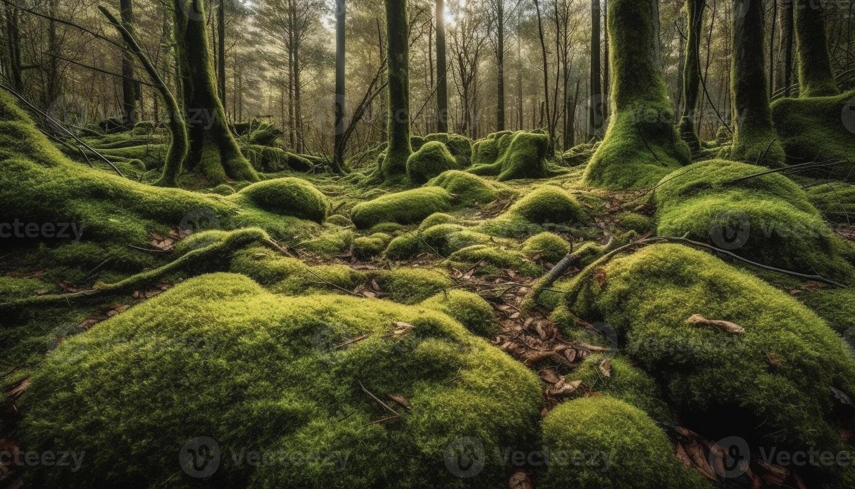 tranquille scène de vert forêt et Montagne généré par ai photo