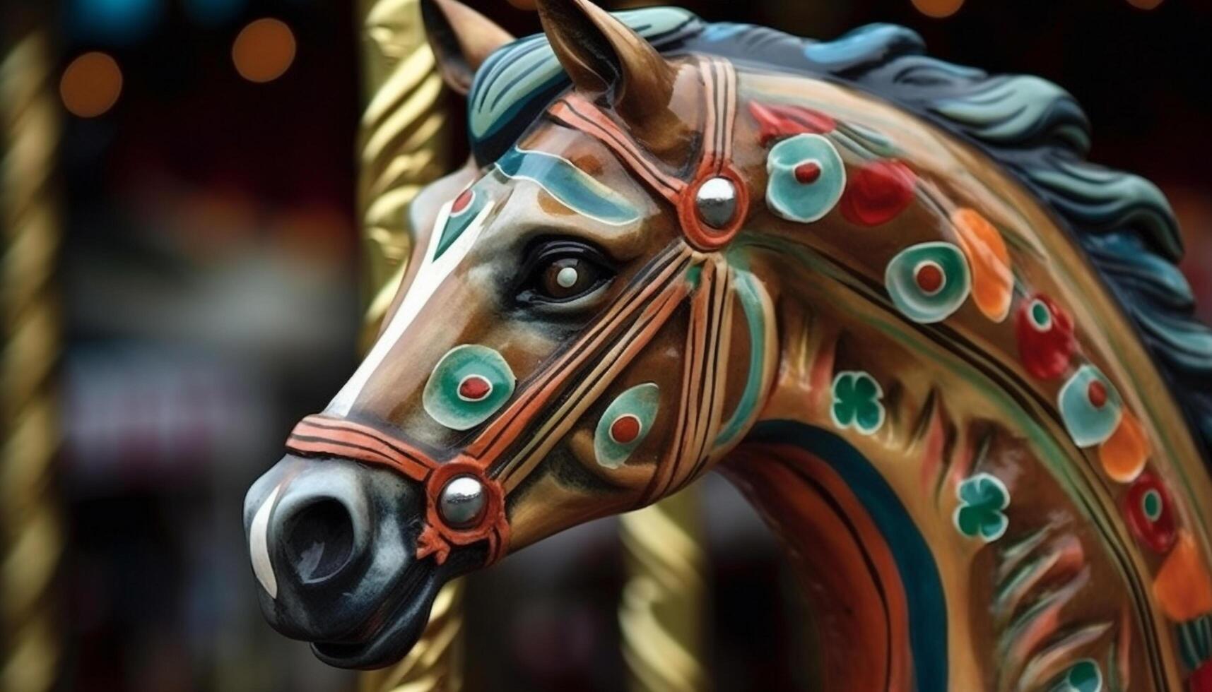 vibrant carrousel les chevaux filage dans illuminé cercle généré par ai photo