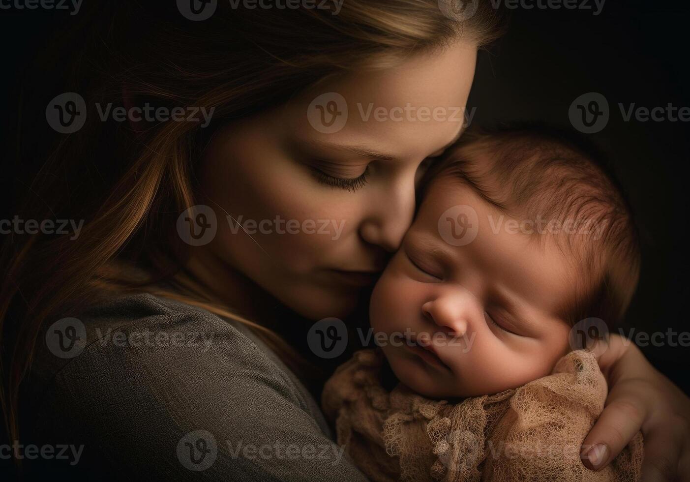 Nouveau vie, Nouveau l'amour mère embrassement nouveau née généré par ai photo