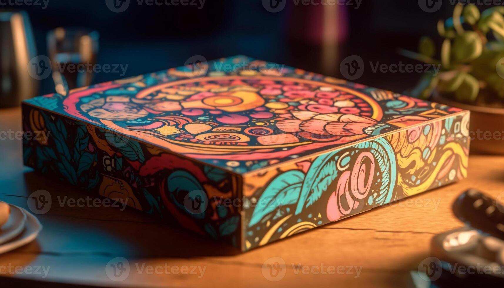 multi coloré poterie vase avec fleuri modèle sur bois table Contexte généré par ai photo