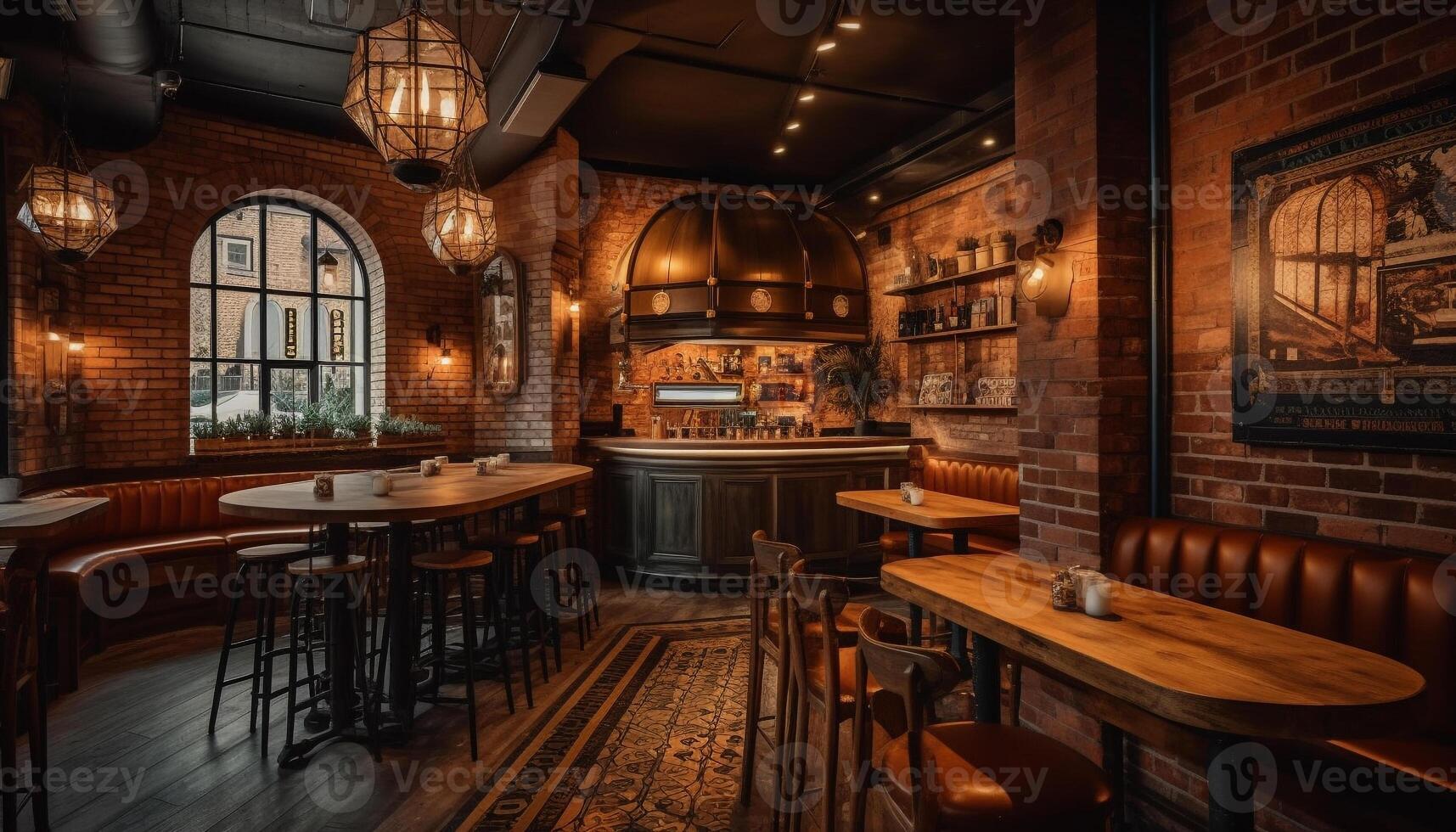 moderne luxe bar à l'intérieur rustique bâtiment Caractéristiques élégant bois conception généré par ai photo