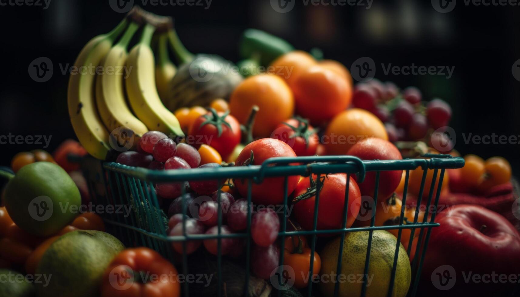 abondant panier de frais, biologique des fruits et des légumes pour en bonne santé en mangeant généré par ai photo