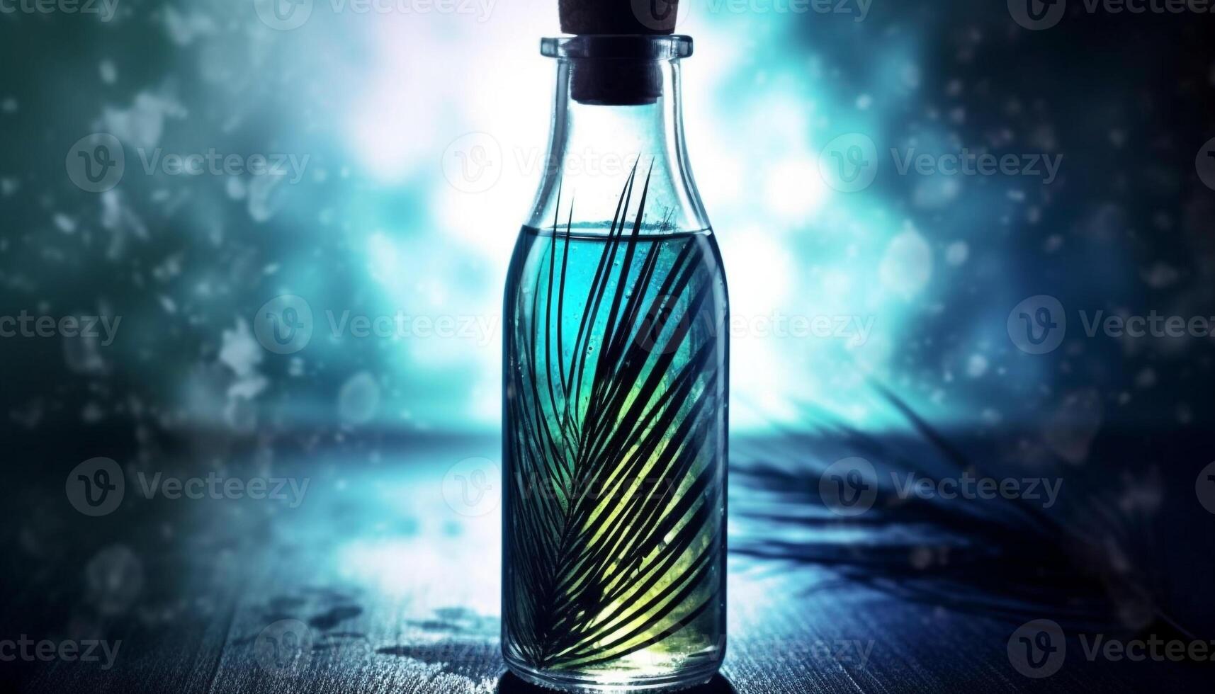 transparent bleu liquide dans bouteille, une science de de l'alcool conception généré par ai photo