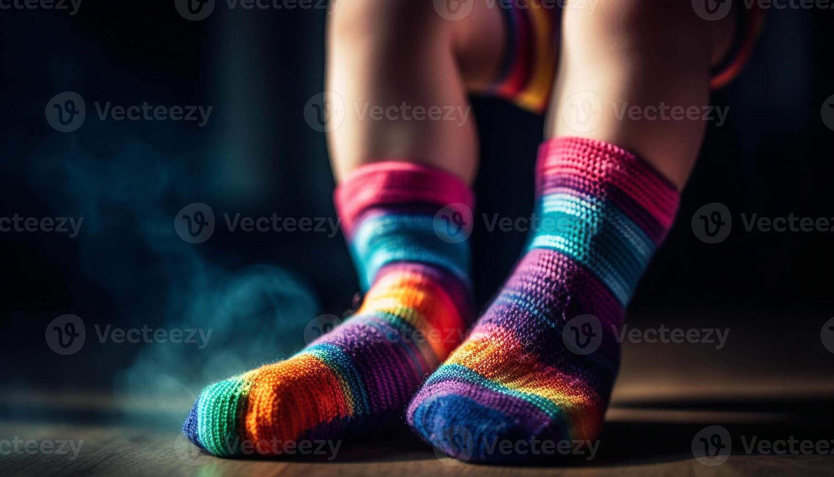 confortable de laine chaussettes chaud en haut Humain pieds sur hiver nuits généré par ai photo