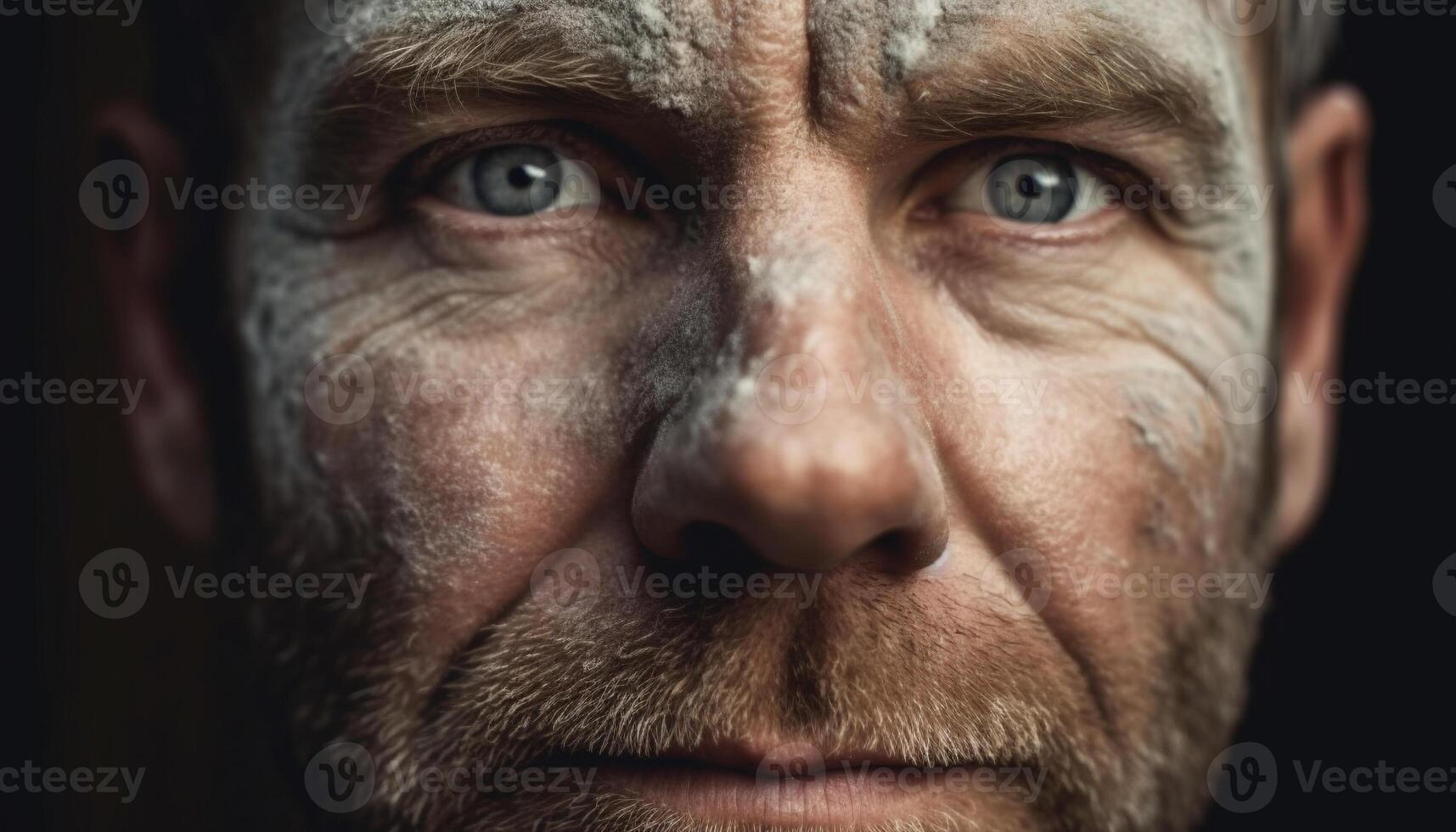 sérieux mature homme avec gris cheveux à la recherche à caméra étroitement généré par ai photo