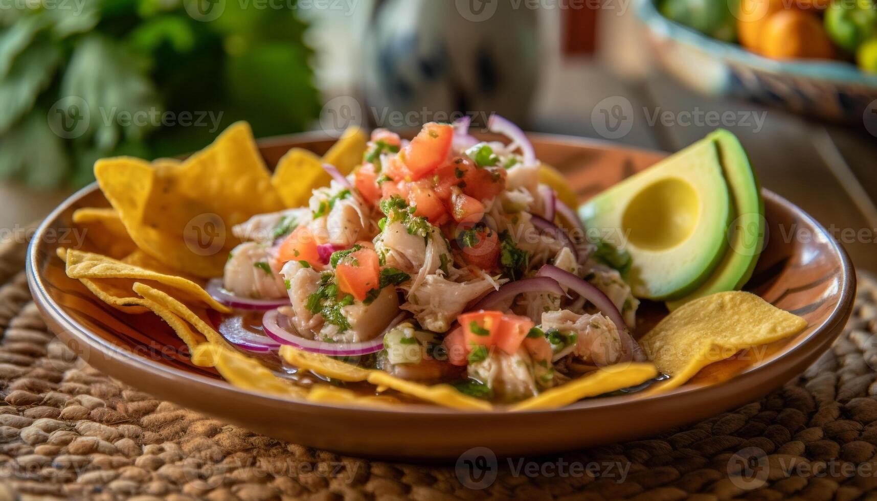 gourmet guacamole bol avec Frais coriandre, avocat, et pimenter généré par ai photo