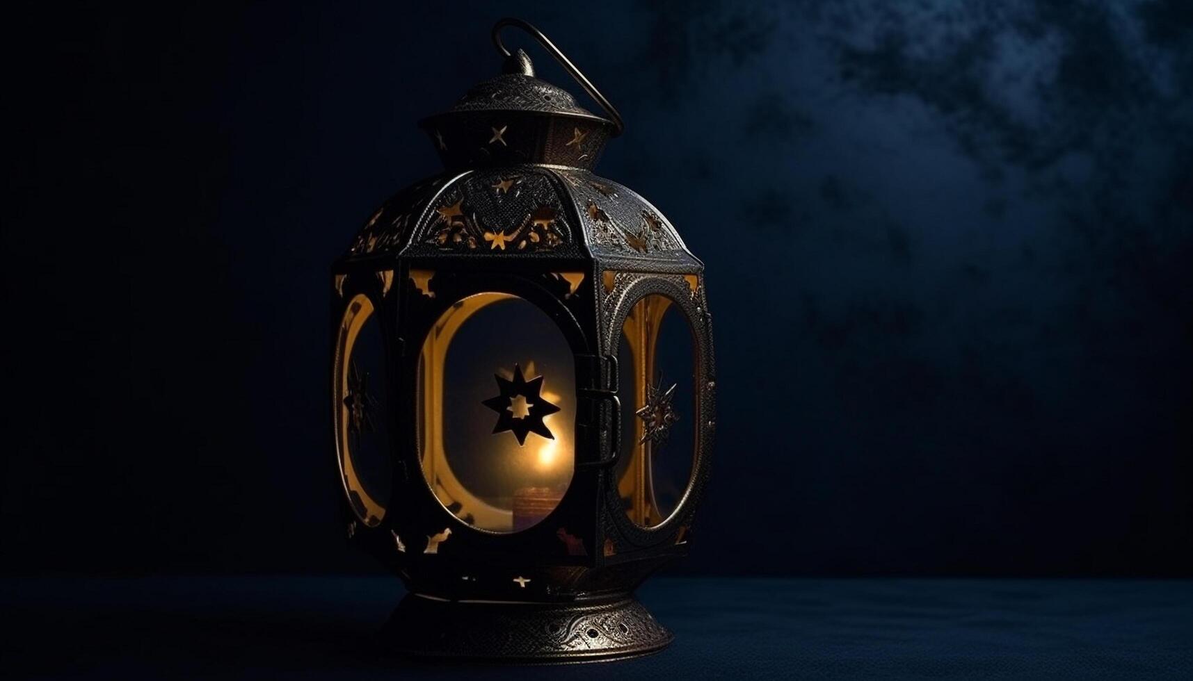 antique lanterne, illuminé par bougie flamme, brille dans obscurité en plein air généré par ai photo