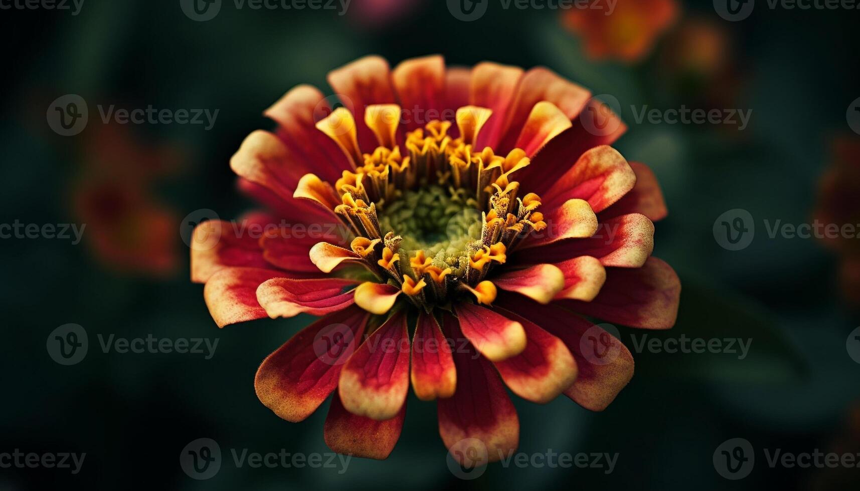 vibrant Jaune Marguerite tête avec multi coloré pétales dans proche en haut généré par ai photo