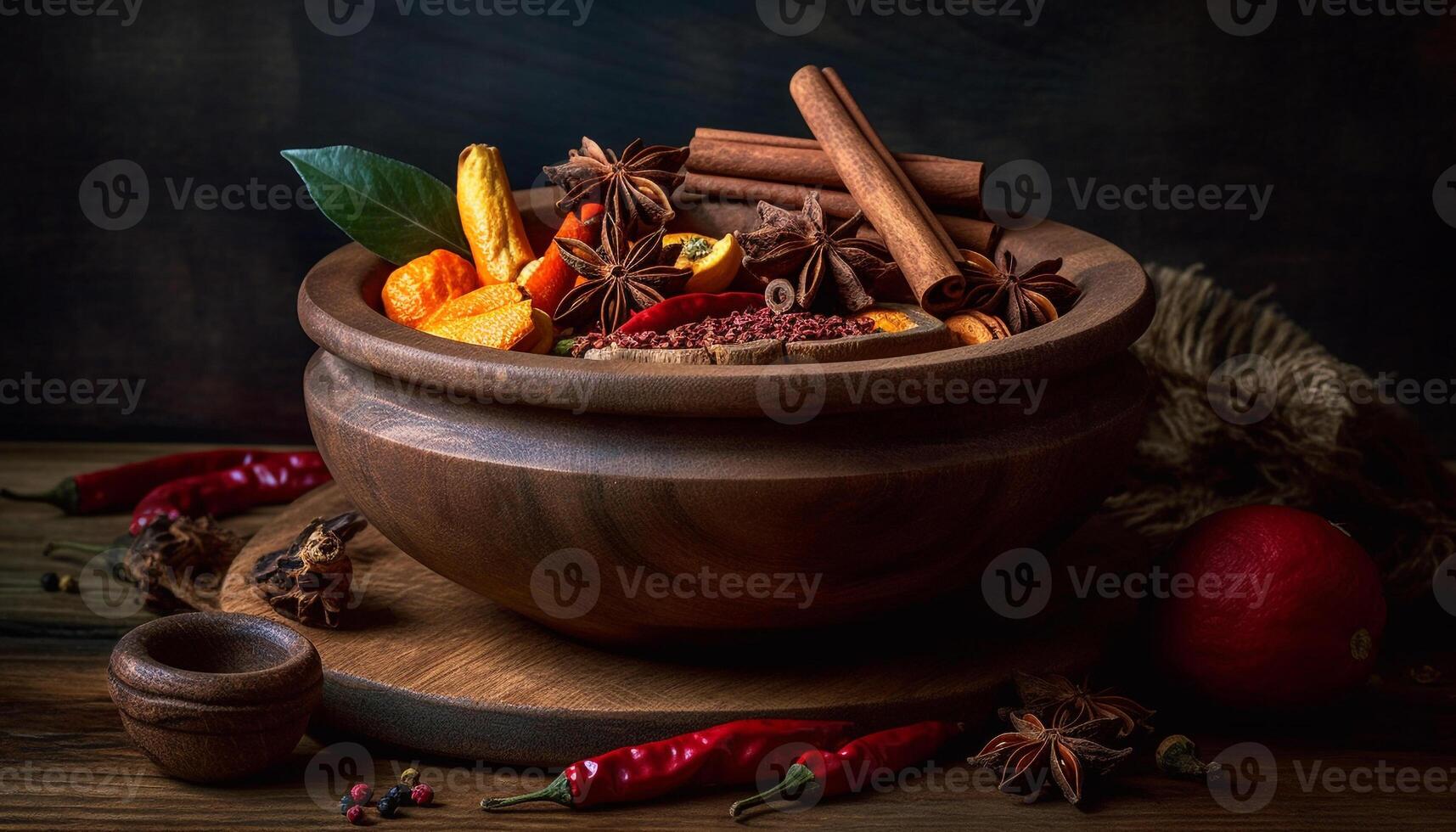 épicé le Chili poivre bol, une gourmet hiver dessert décoration généré par ai photo