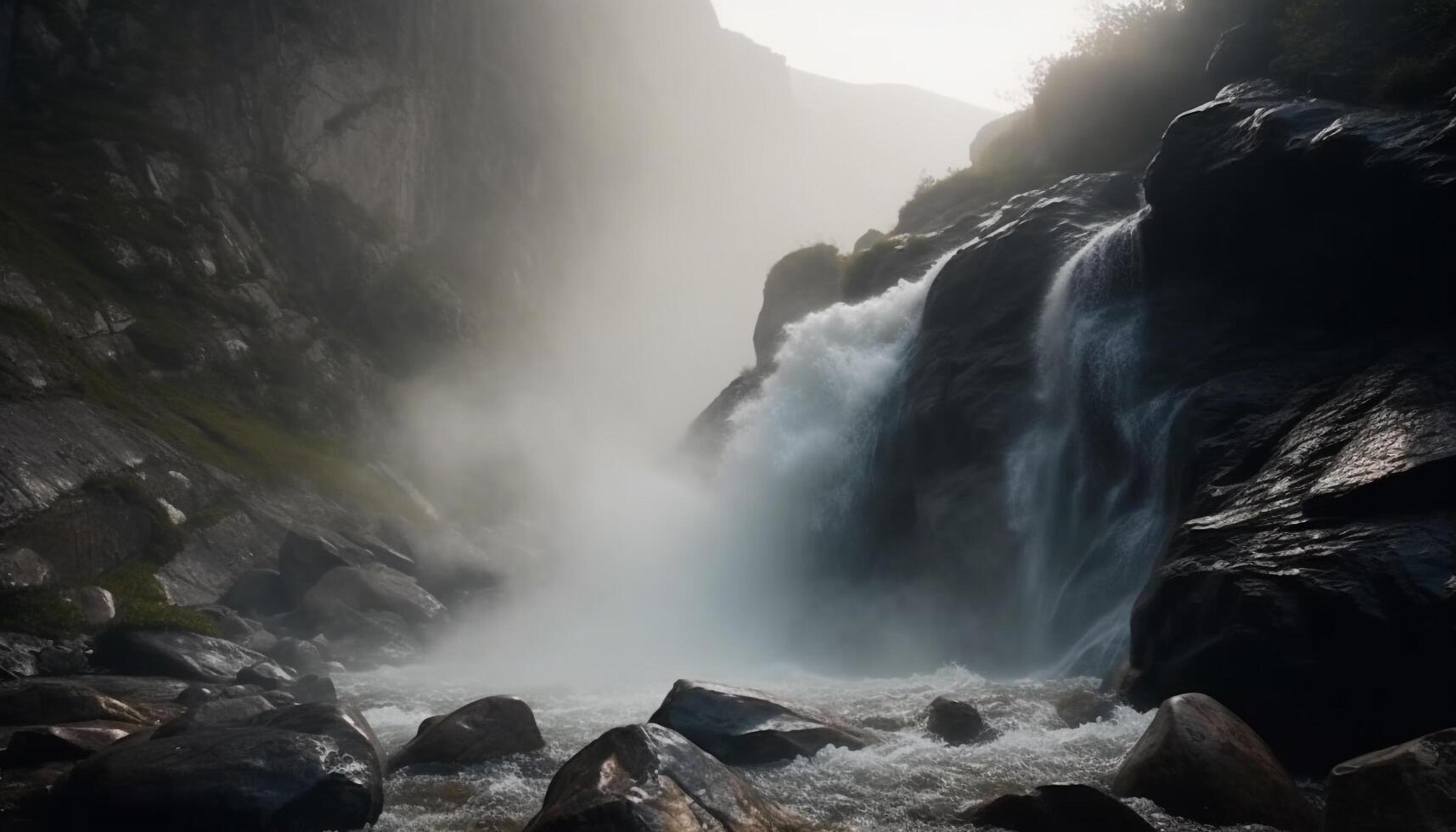 aventure dans majestueux Montagne gamme, tranquille paysage marin, et écoulement l'eau généré par ai photo