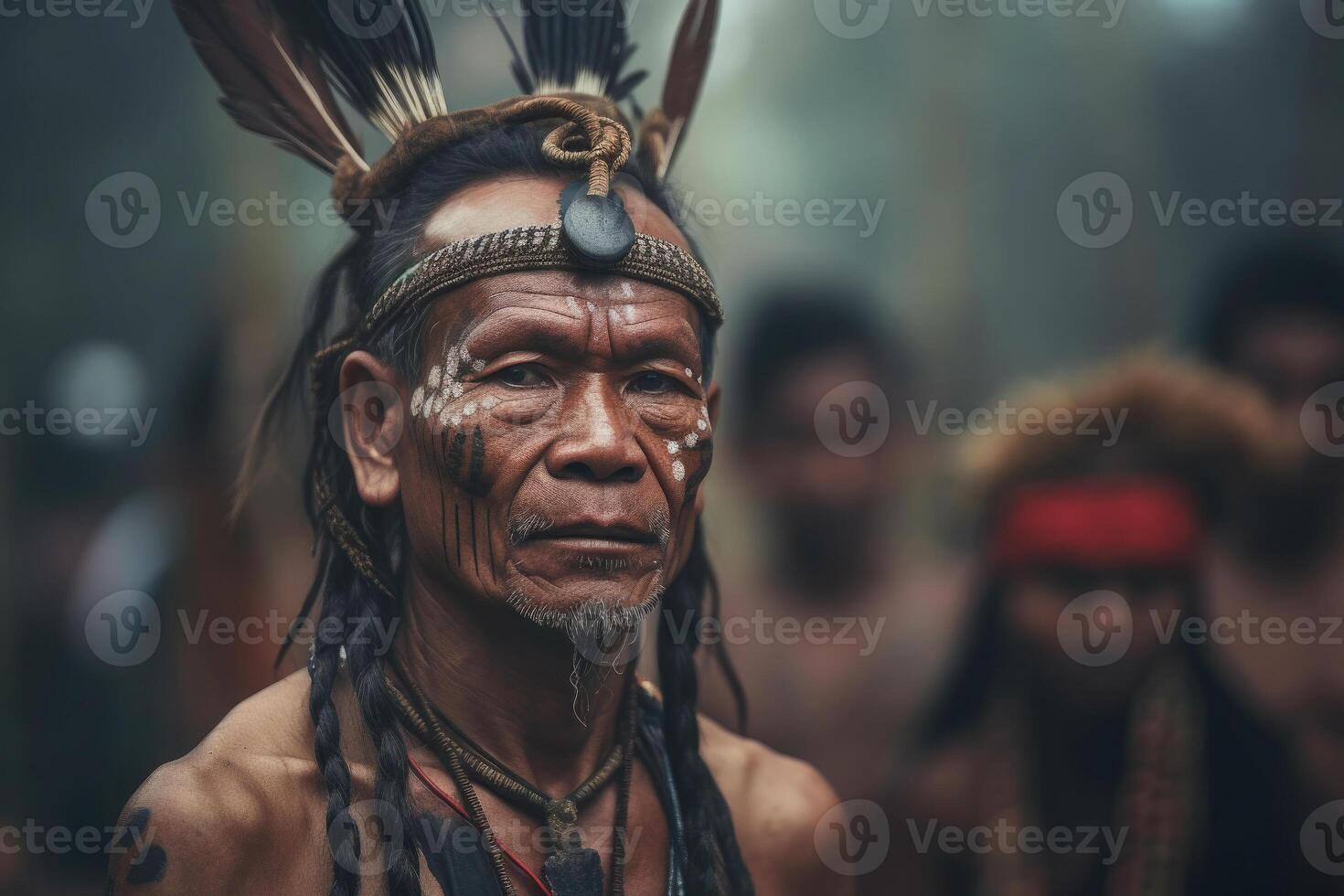 portrait de indigène tribu homme. originaire de américain personnes. génératif ai photo