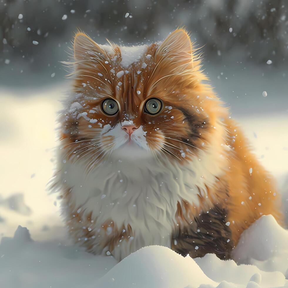 neige chat illustration ai généré photo