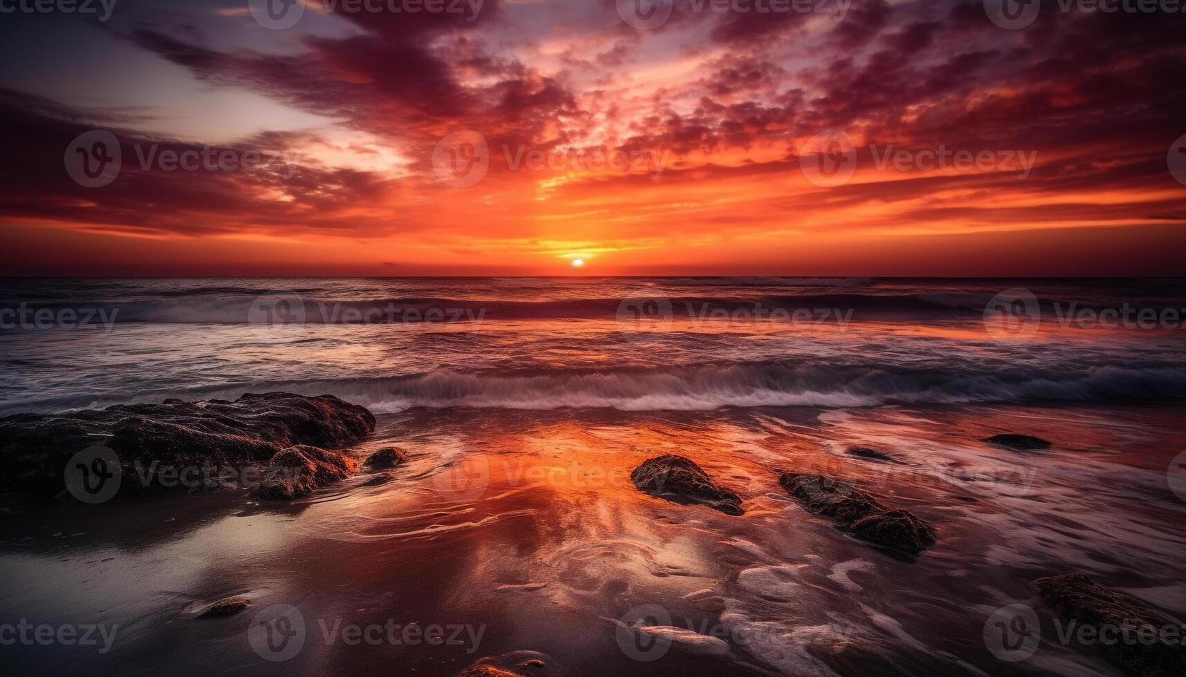 d'or horizon plus de tranquille des eaux, la nature beauté généré par ai photo