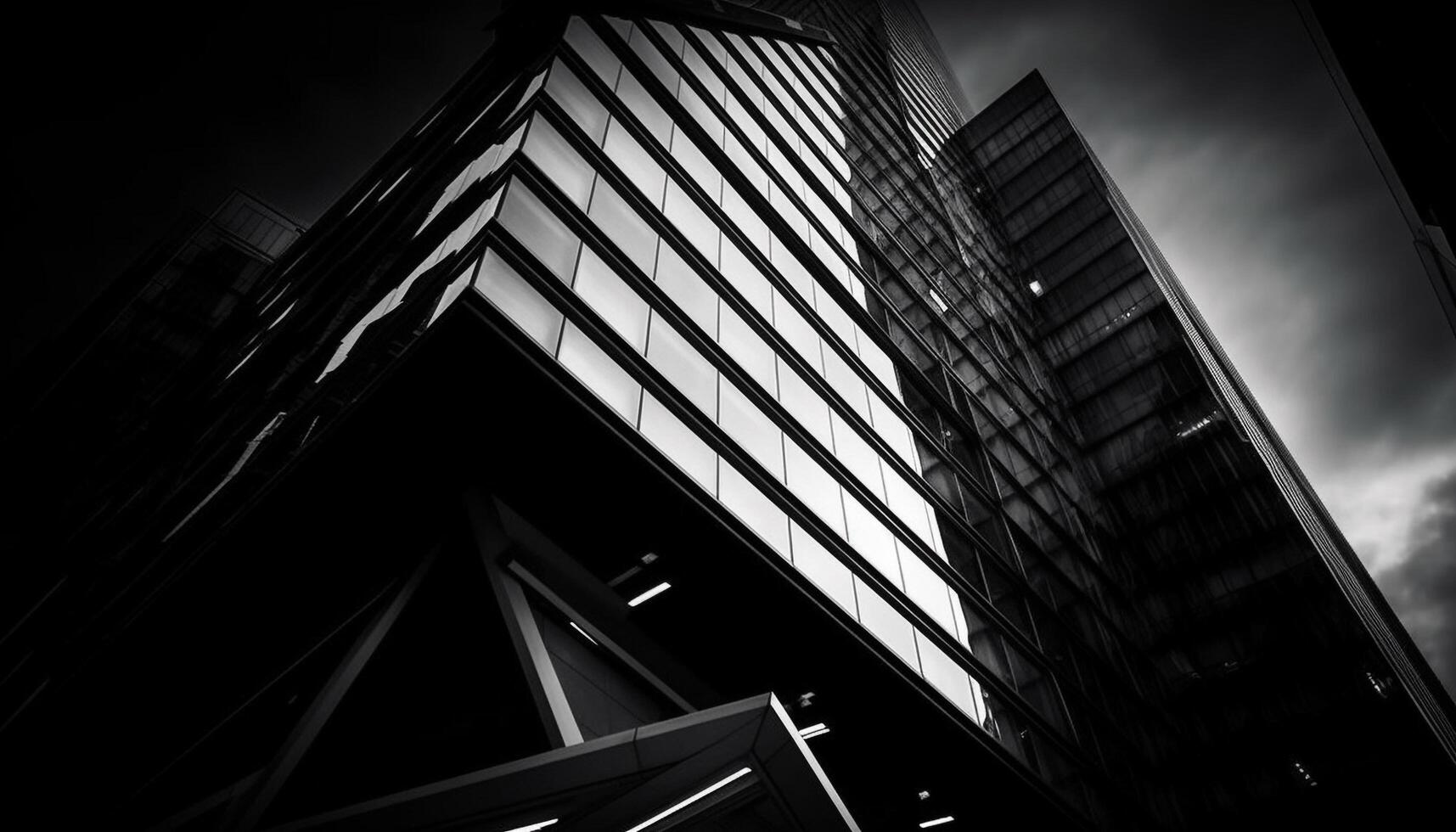 futuriste gratte-ciel façade, abstrait géométrique formes, noir et blanc monochrome généré par ai photo