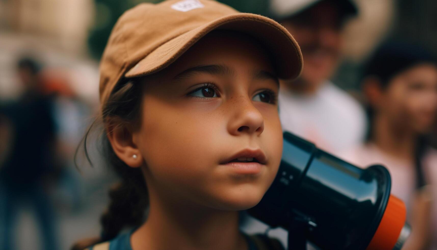 de bonne humeur les enfants en jouant en plein air, souriant et ayant amusement avec copains généré par ai photo